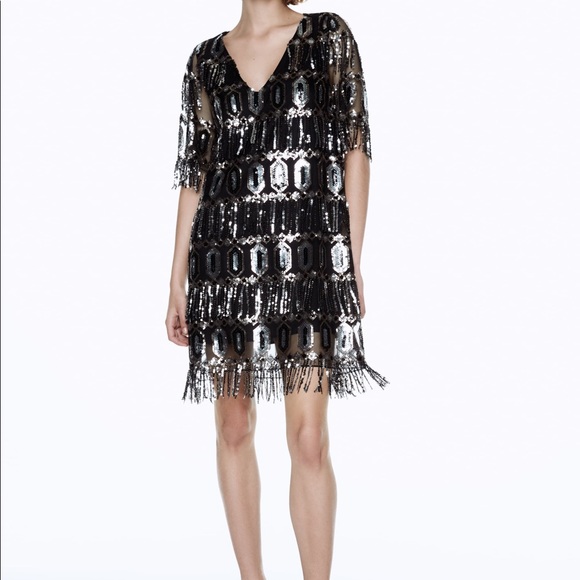 Dresses | Zara Sequinned Dress With Fringing Black | Poshmark Dresses | Zara Sequinned Dress With Fringing Black | Poshmark